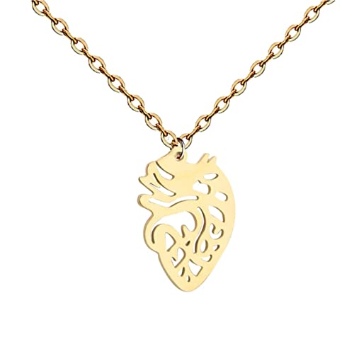 en Halsketten für Frauen Anatomische Herz Anhänger Halskette Menschlicher Edelstahl Geschenk Schlüsselbein Kette Herzförmige Medaillon Halskette, gold, Einheitsgröße, Klassisch von hahuha