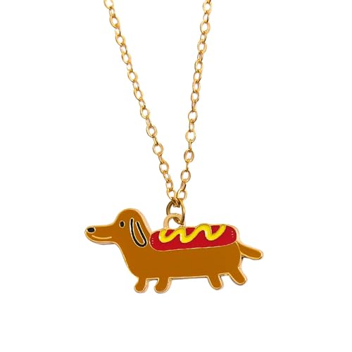 hahuha A Chain Necklace Christmas Cute Cartoon Necklace Dog Sandwich Creative Pendant Necklace Friend Necklace Best Friend Necklace Thick And Thin Necklace, Metall, Kein Edelstein von hahuha