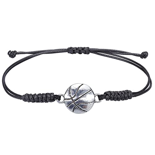 hahuha Basketball Armband Einstellbar Basketball Charm Legierung Armband Jungen Mädchen Jugend Geschenk Handgewebtes Seil Basketball Sport Armband Teamspieler Party Beliebte Big Pearl Halskette von hahuha