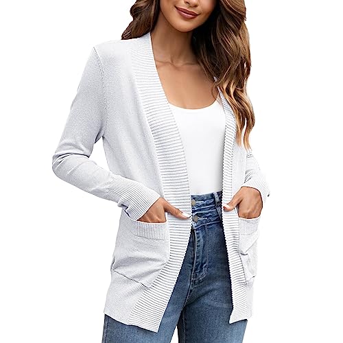 hahuha Damen Cardigan Damen-Strickjacke, einfarbig, Baumwolle, Taschen-Cardigan, Außenpullover, Strickjacke Strickjacke Damen Sommer von hahuha