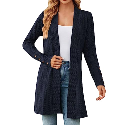 hahuha Damen Pullover und Strickjacken Frauen Cardigan Lose Damen Langarm Cropped Strick Sarment Cardigan Sweater Bolero Open Front Long für Pullover Mantel Dunkle Open Front Cardigan, navy, 42 von hahuha