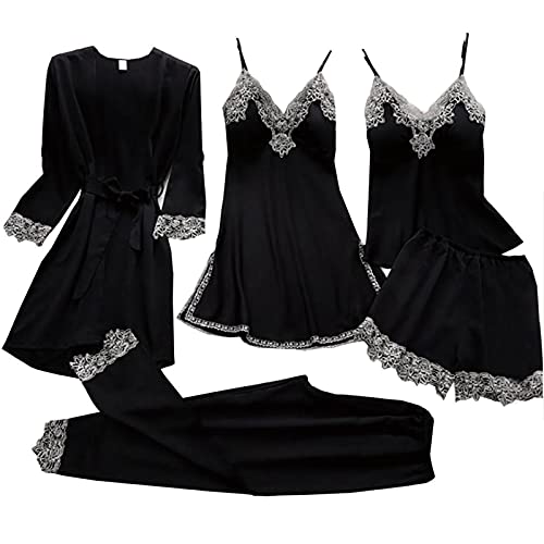 hahuha Damen Sexy Nachtwäsche Schlafanzüge Schlafanzüge Satin Top 5Stück Sexy- Schlafanzüge für Frauen Schlafanzüge mit Robe von hahuha