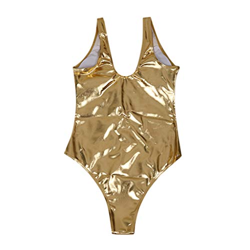 hahuha Damen Strandmode Badebekleidung Frauen Shiny Metallic Zwei Einteilige Badeanzüge Bikini Badeanzug Weste Overall von hahuha