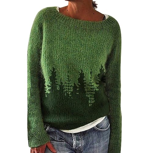 hahuha Damen Strickpullover Langarm Damen-Pullover Farbblock-Design, lockerer, lässiger Strickpullover mit tief angesetzter Schulter und Langen Ärmeln Damen Winterpullover (Green-B, L) von hahuha