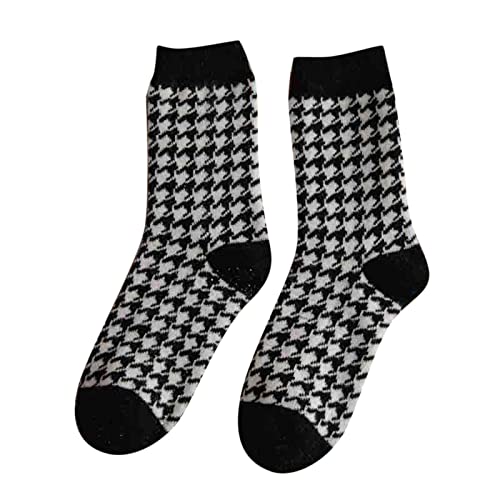 hahuha Dicke Damen Socken Damen Winter Socken Herbst Und Winter Wolle Fleece Mid Tube Socken Hahnentritt Druck Warme Strümpfe Dünne Damen Socken, Schwarz , One size von hahuha