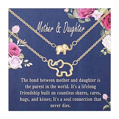 hahuha Edelstahl Halskette Mutter Tochter Halskette Set Strass Halskette Großer Elefant Kleiner Elefant Strass Halskette Anzug My Daughter to My Mom Initialen Halskette, gold, Einheitsgröße von hahuha