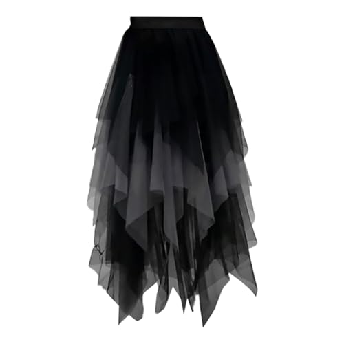 hahuha Karnevalsrock Damen Tüllrock Rüschen Multilayer Mesh A Linie Tier Tutu Abschlussball Hochzeit Lange Tüllröcke Mädchen Weihnachten Rock, Grau-e, 48 von hahuha