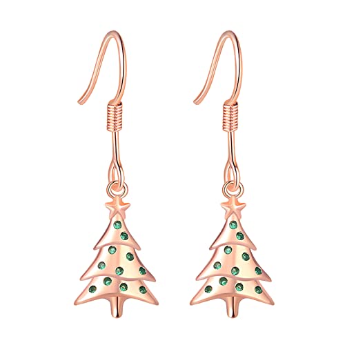 hahuha Name Ohrringe Mode Weihnachtsbaum Baumeln Ohrringe für Frauen CZ Piercing Ohrringe Nagel Ohrringe für Frauen, rose gold, Einheitsgröße, Baumeln von hahuha