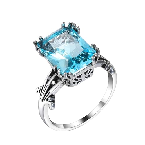 hahuha Nicht rostender Ring, Cocktail-Verlobung, Brautring für Damen, luxuriöser Aquamarin-Zirkon, quadratischer Ring, Verlobungsring, Armband, Mädchen, ästhetischer Ehering, Herrenringe, verstellbar, von hahuha