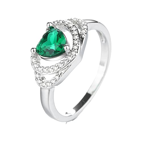 hahuha Ringe für Frauen Retro Zirkon Herzform Schmuck Liebe Ring Weibliche Hohl Grün Ringe Junge, B, Einheitsgröße von hahuha