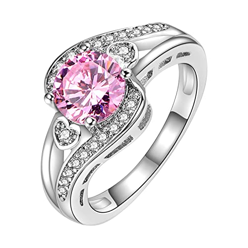 hahuha Ringe für Frauen Zirkon Voller Diamant Ring Schmuck Geburtstag Vorschlag Geschenk Braut Verlobung Party Ring Gerechtfertigter Ring, rose, 34 von hahuha