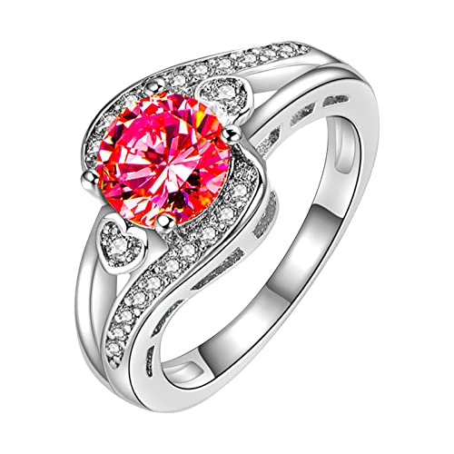 hahuha Ringe für Frauen Zirkon Voller Diamant Ring Schmuck Geburtstag Vorschlag Geschenk Braut Verlobung Party Ring Gerechtfertigter Ring, rot, 32 von hahuha