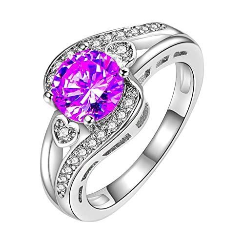 hahuha Ringe für Frauen Zirkon Voller Diamant Ring Schmuck Geburtstag Vorschlag Geschenk Braut Verlobung Party Ring Gerechtfertigter Ring, violett, 36 von hahuha