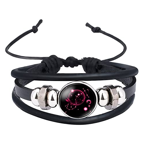 hahuha Uhren für Herren, digital, leuchtet im Dunkeln, 12 Sternbilder, Zeitstein, Rindsleder, Perlenarmband, schwarzer Kristall, Unisex, Geldbörse, Herz, hell (H, Einheitsgröße) von hahuha