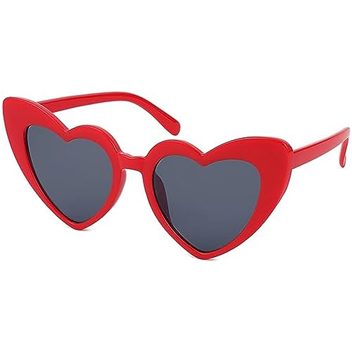 haierdidi Retro Herz Sonnenbrille Fashion Heart Shaped Herzform Sunglasses Herzbrille Vintage Sonnenbrille Herz Damen Sonnenschutz Trendige Herz Sonnenbrille Weiß (Rot) von haierdidi
