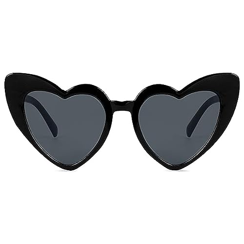 haierdidi Retro Herz Sonnenbrille Fashion Heart Shaped Herzform Sunglasses Herzbrille Vintage Sonnenbrille Herz Damen Sonnenschutz Trendige Herz Sonnenbrille Weiß (Schwarz) von haierdidi