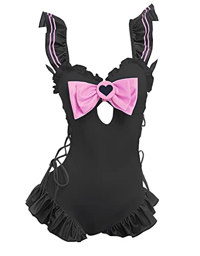 haikyuu Anime Einteiliger Badeanzug Rüschen Badeanzug Kawaii Schnürung Bademode für Frauen Mädchen, Schwarz, XL von haikyuu