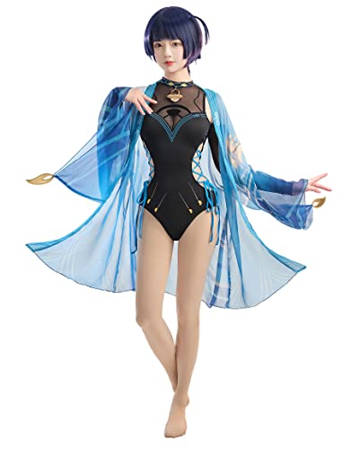 haikyuu Damen Anime Derivative Einteiler Badeanzug mit Cover Up Criss Cross Schnürung Bauchkontrolle Badeanzug, Schwarz, Medium von haikyuu