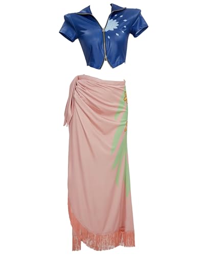 haikyuu Damen Nico Robin Cosplay Kostüm Oberteil und Wickelrock verziert mit Blumenmuster und Quaste (Mehrfarbig, Klein) von haikyuu