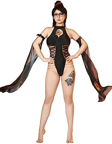 haikyuu Frauen Cosplay Badeanzug Einteiler Badeanzug Criss Cross Backless Bademode Goth Stil, Schwarz, XL von haikyuu