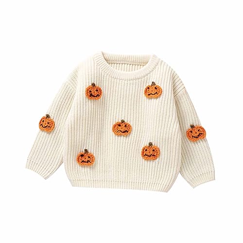 Baby Unisex Halloween Pullover Langarm Rundhalsausschnitt Kürbis Buchstabe Stickerei Strick Sweatshirt Geist Pumpkin Strick Pullover von hailiwangg