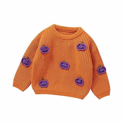 Baby Unisex Halloween Pullover Langarm Rundhalsausschnitt Kürbis Buchstabe Stickerei Strick Sweatshirt Geist Pumpkin Strick Pullover von hailiwangg