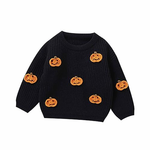 Baby Unisex Halloween Pullover Langarm Rundhalsausschnitt Kürbis Buchstabe Stickerei Strick Sweatshirt Geist Pumpkin Strick Pullover von hailiwangg