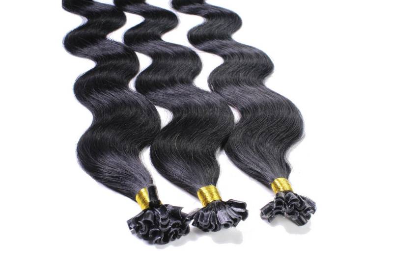 hair2heart Echthaar-Extension Bonding Extensions gewellt #2/0 Schwarz 0.5g 50cm von hair2heart