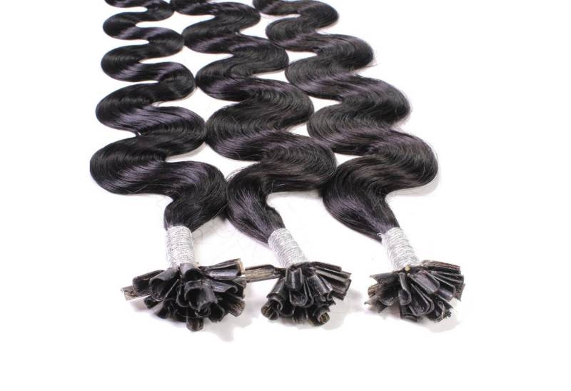 hair2heart Echthaar-Extension Bonding Extensions gewellt #4/0 Dunkelbraun 1g 40cm von hair2heart