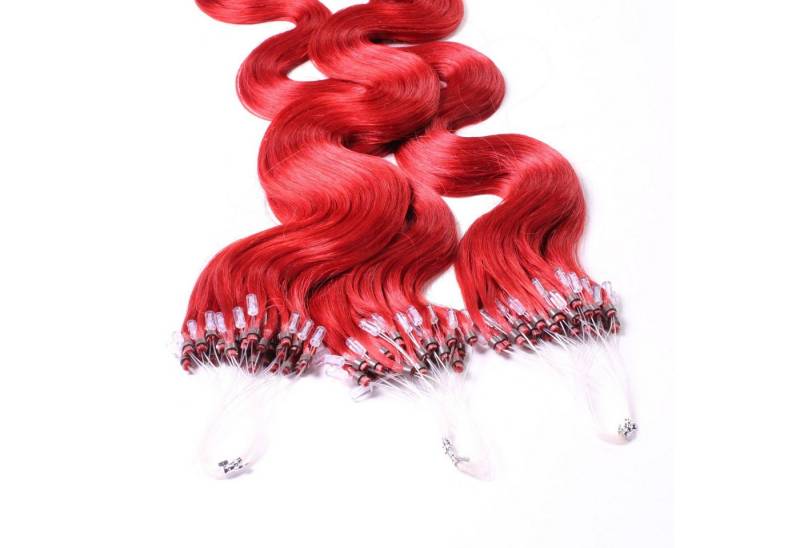 hair2heart Echthaar-Extension Microring Loops - gewellt #0/44 Rot-Intensiv 0.5g 60cm von hair2heart
