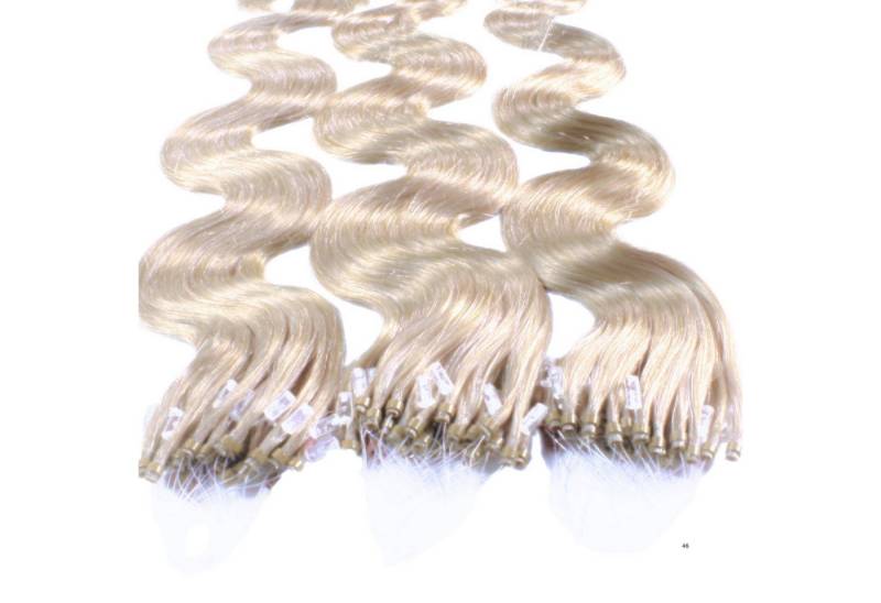 hair2heart Echthaar-Extension Microring Loops - gewellt #10/1 Hell-Lichtblond Asch 0.5g 50cm von hair2heart