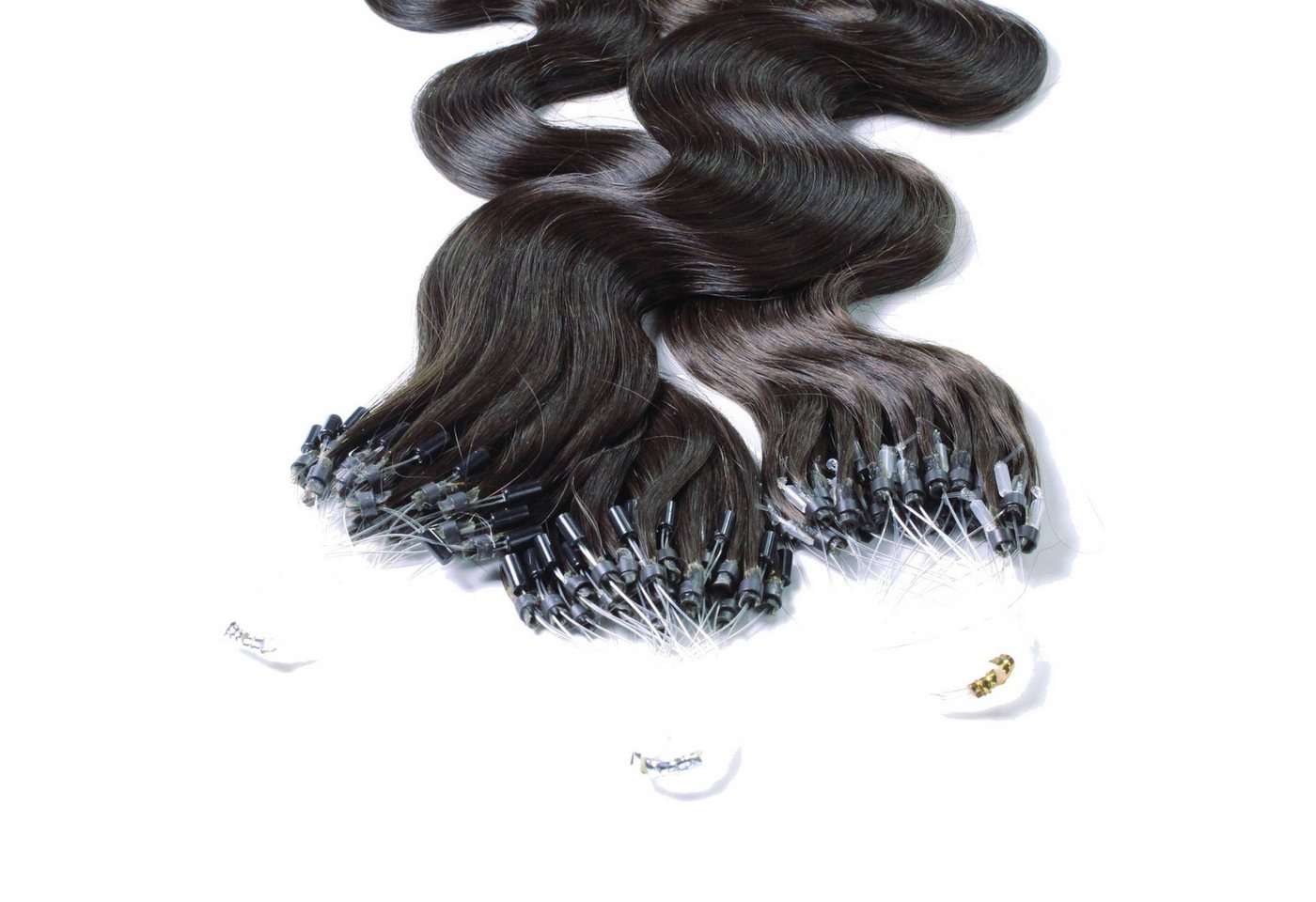 hair2heart Echthaar-Extension Microring Loops - gewellt #4/0 Dunkelbraun 0.5g 40cm von hair2heart