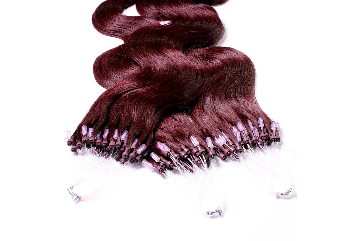 hair2heart Echthaar-Extension Microring Loops - gewellt #55/66 Hellbraun Violett 0.5g 40cm von hair2heart