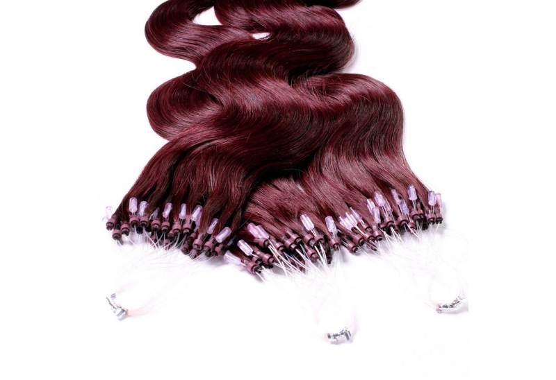 hair2heart Echthaar-Extension Microring Loops - gewellt #55/66 Hellbraun Violett 0.5g 50cm von hair2heart