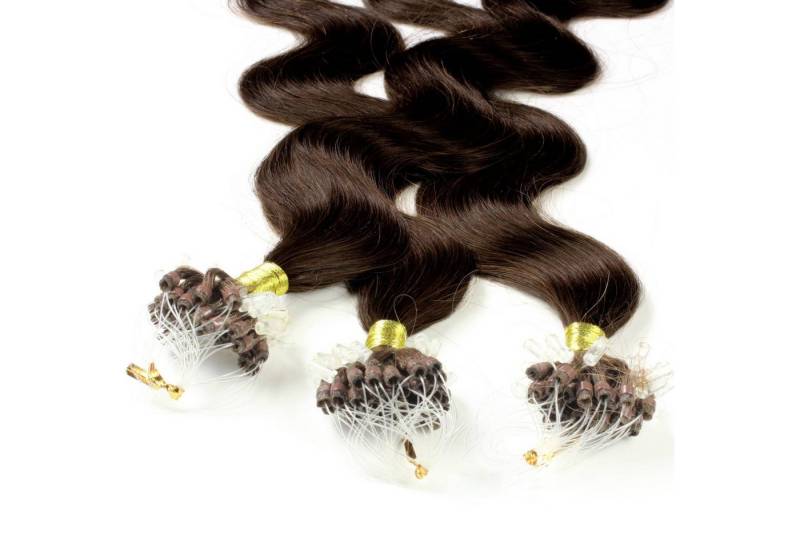 hair2heart Echthaar-Extension Microring Loops - gewellt #6/3 Dunkelblond Gold 0.5g 60cm von hair2heart
