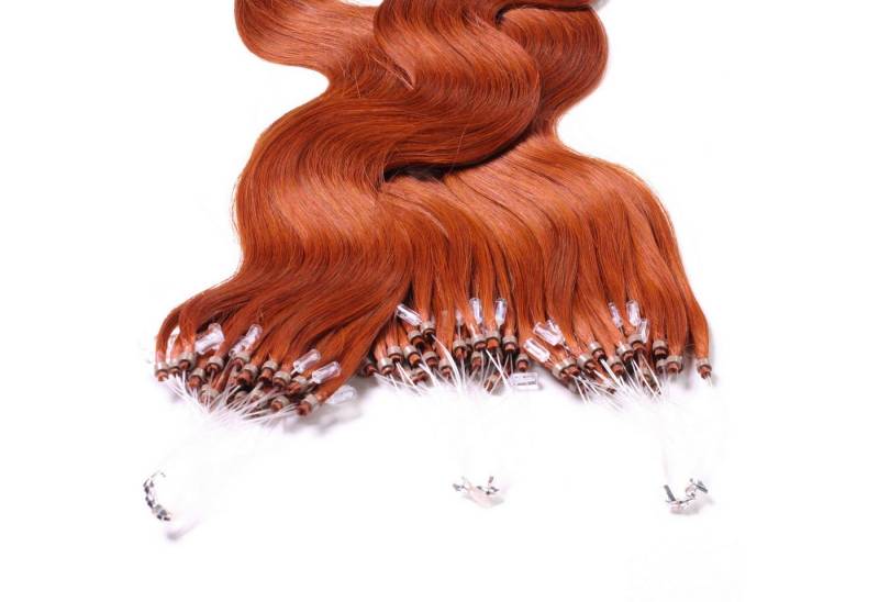 hair2heart Echthaar-Extension Microring Loops - gewellt #8/43 Hellblond Rot-Gold 0.5g 60cm von hair2heart