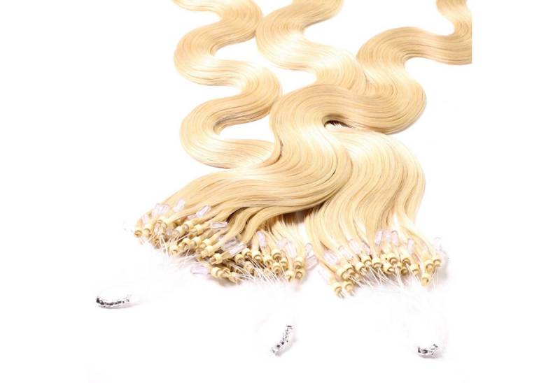 hair2heart Echthaar-Extension Microring Loops - gewellt #9/0 Lichtblond 0.5g 50cm von hair2heart