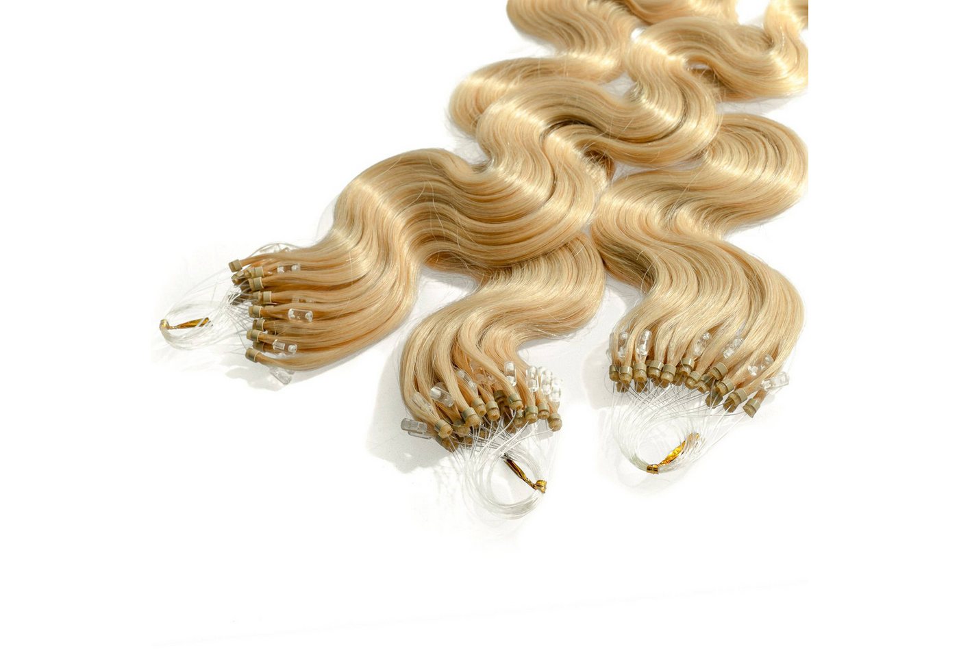 hair2heart Echthaar-Extension Microring Loops - gewellt #9/31 Lichtblond Gold-Asch 0.5g 40cm von hair2heart