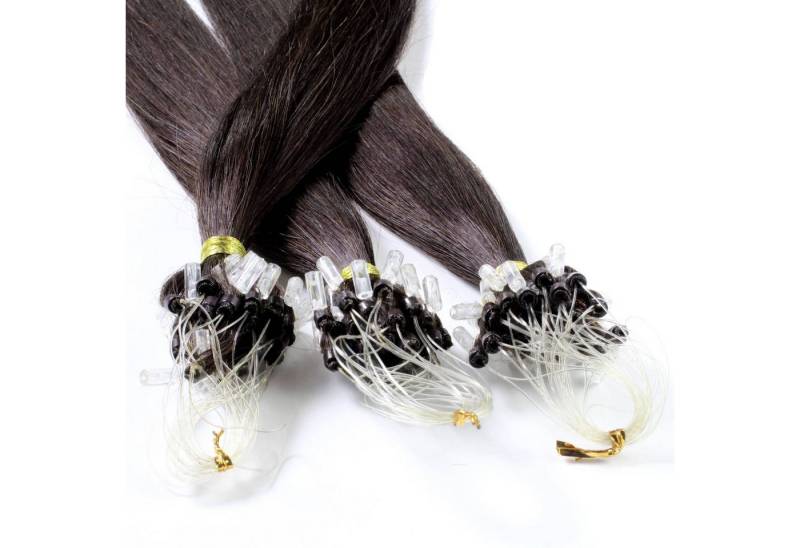 hair2heart Echthaar-Extension Microring Loops - glatt #5/0 Hellbraun 0.5g 40cm von hair2heart