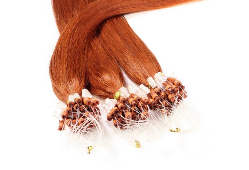 hair2heart Echthaar-Extension Microring Loops - glatt #8/43 Hellblond Rot-Gold 0.5g 60cm von hair2heart