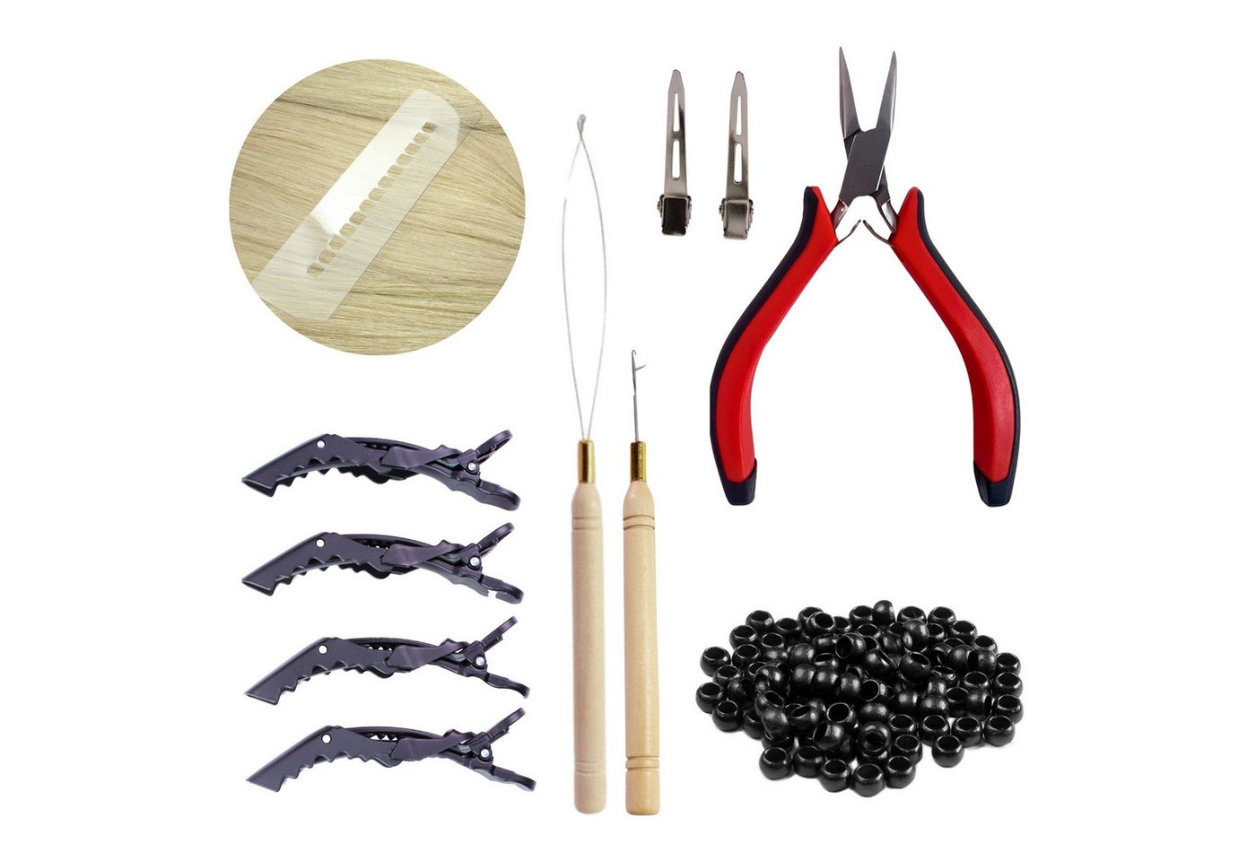 hair2heart Echthaar-Extension Starter Set für Nanoring Extensions Schwarz von hair2heart