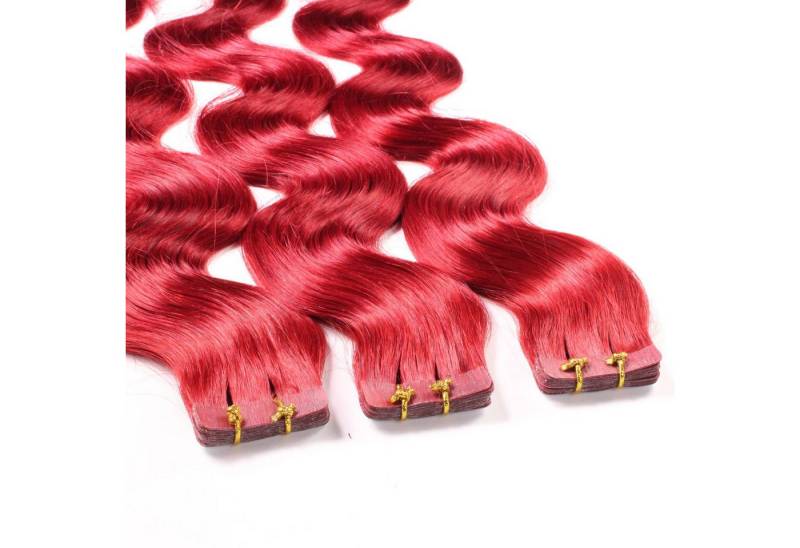 hair2heart Echthaar-Extension Tape Extensions gewellt #0/44 Rot-Intensiv 40cm von hair2heart