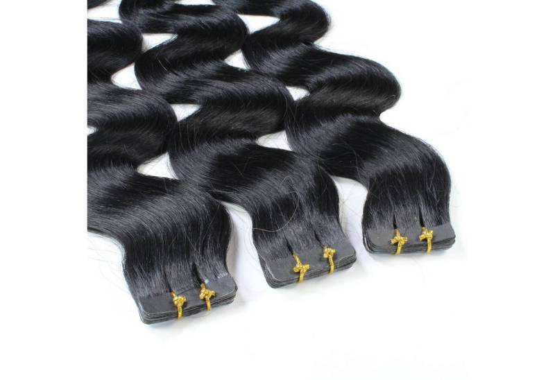 hair2heart Echthaar-Extension Tape Extensions gewellt #4/0 Dunkelbraun 40cm von hair2heart
