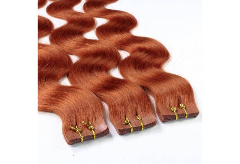hair2heart Echthaar-Extension Tape Extensions gewellt #8/43 Hellblond Rot-Gold 40cm von hair2heart