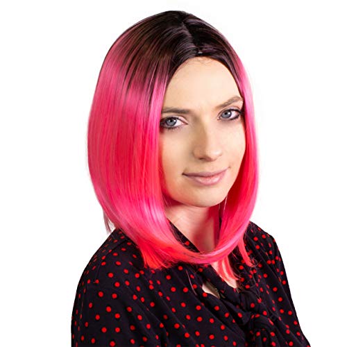 hair2heart Perücke Long Bob Kunsthaar Wig Damen Perücke - Pink 35cm 140g von hair2heart