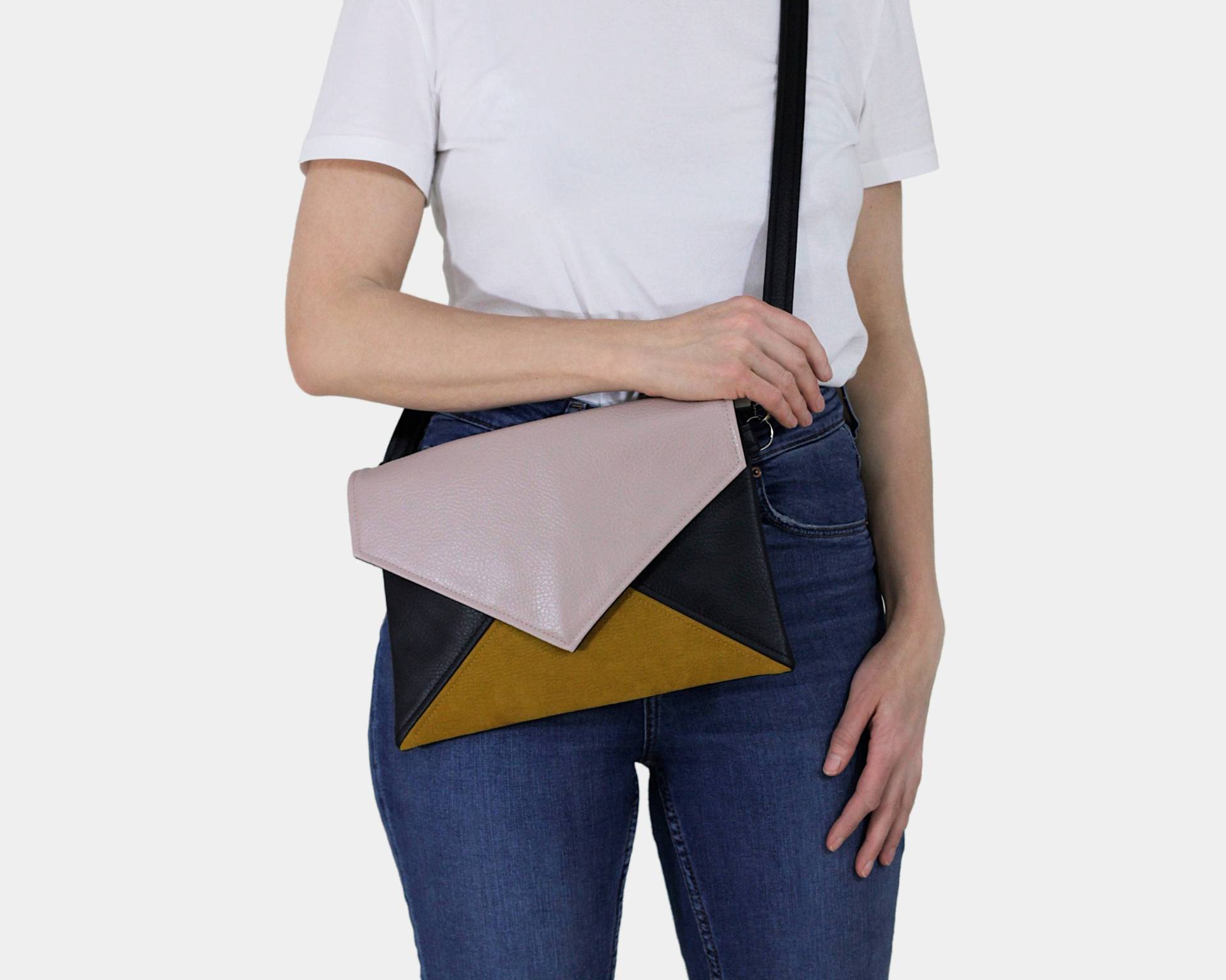 Clutch Umschlag Schwarz Pink Gelb Vegane Ledertasche Kunstleder Wildleder Handtasche Träger Tasche Reißverschluss Hochzeit Brautjungfer Abend von hairoo