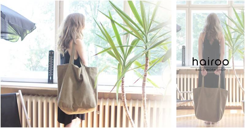 Handgemachte Khaki Baumwoll Tragetasche Vegane Schultertasche Mit Reißverschluss, Große Handtasche Aus Canvas von hairoo