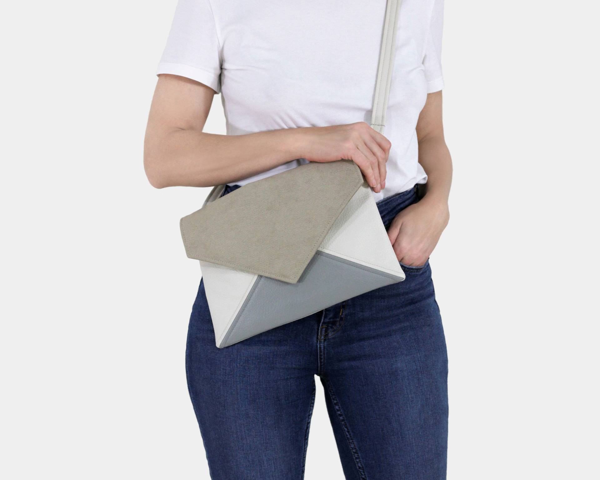 Vegane Clutch, Umschlagtasche | Beige, Ecru, Grau Brautjungfer, Braut Zur Hochzeit Kleine Handtasche Mit Verstellbarem, Abnehmbarem Gurt von hairoo