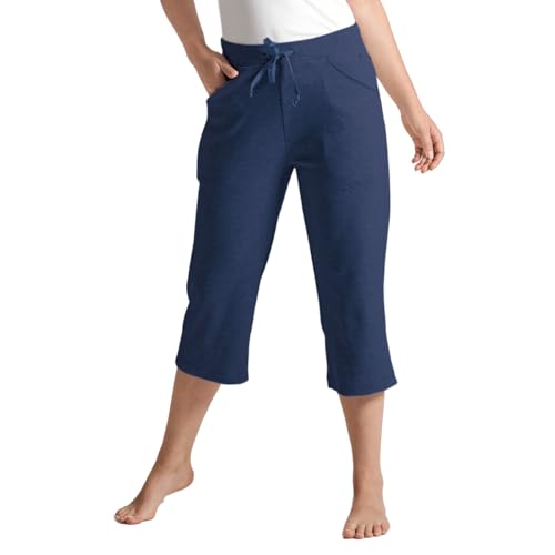 hajo Damen 3/4 Hose Klima Komfort - Hochwertiger Baumwollmaterialmix, Farbe:Blau, Größe:48 von hajo