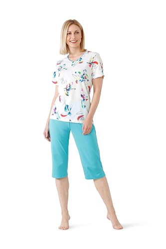 hajo Damen Capri-Schlafanzug, Klima-Komfort Multicolor 44/46 von hajo